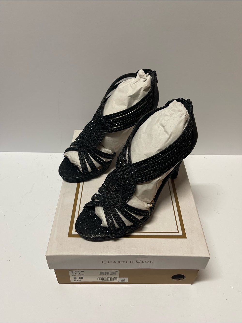Charter Club Black Sparkle Strappy Evening Heels